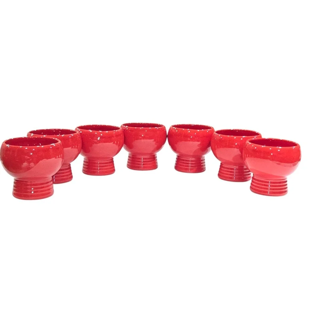 Waechtersbach West Germany Vintage Red Ceramic Goblet Set of 7‎ MCM Cups Chalice